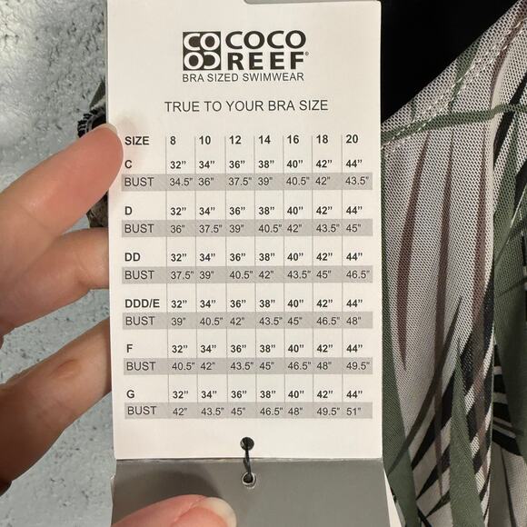 Coco Reef Palm print Bra Sized Tankini Swim Top, green 32DD MSRP $94 - Picture 5 of 10